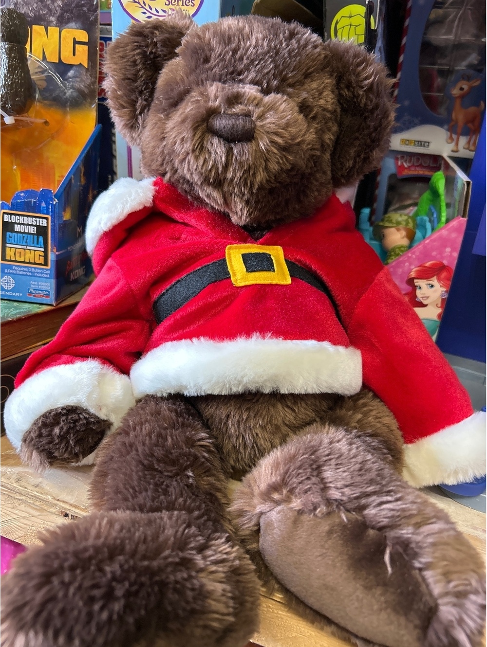 Brown Plush Bear in Santa Claus Outfit Holiday Teddy Bear